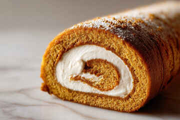 Delicious pumpkin roll cake with cream cheese filling