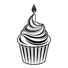 Birthday Cupcake in black and white