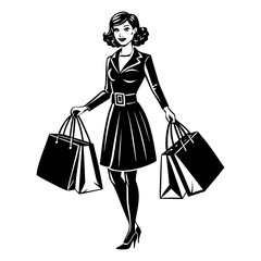Shopping woman in black and white