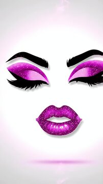 Glamorous Woman With Purple Glitter Makeup Eyes and Lips