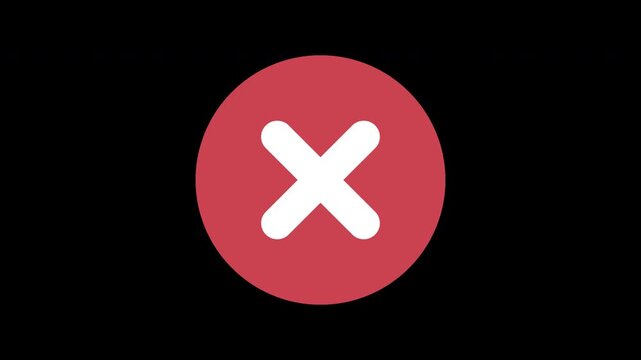 Red Error Cross Mark Animation with Transparent Alpha Channel for Failure and Rejected Overlay
