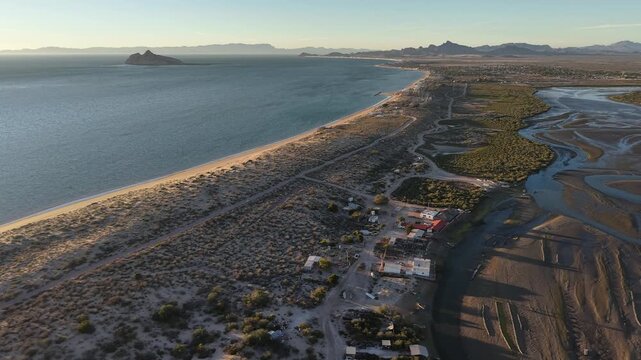 Kino Bay or beach in Sonora, Mexico, and mangrove forest of Estero de Kino or Estero Santa Cruz, a Ramsar wetland.