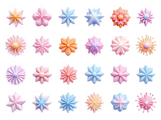 Collection of colorful star shaped flowers on a black background