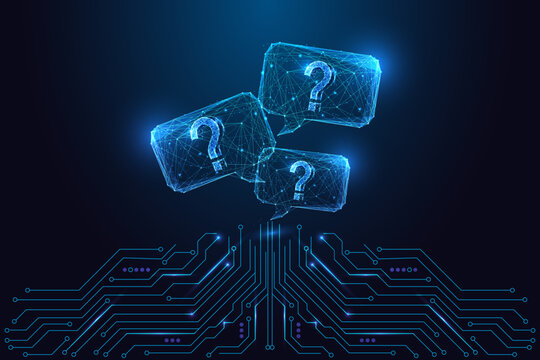 AI Support Question Bubbles with Circuit Board Base. Digital Assistance Vector Illustration