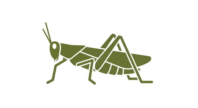 A green silhouette of a grasshopper on a white background.