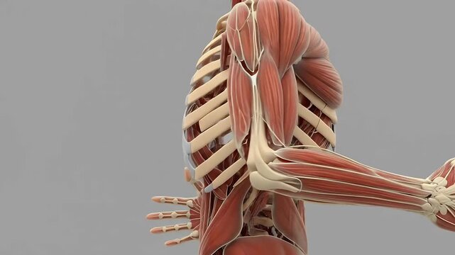 anatomy of chest muscles and ribcage in 3d model