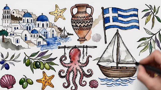 Greek Island Scene Drawing Animation Whiteboard Style