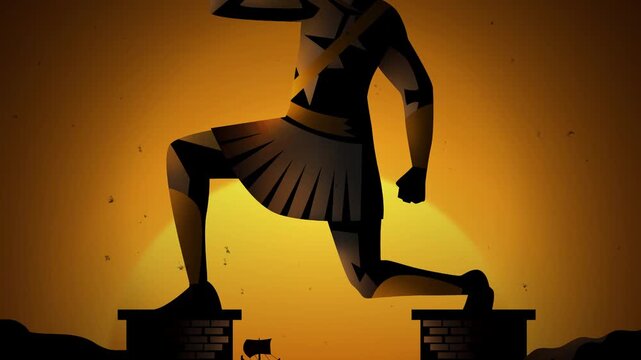 colossus of rhodes towering above passing ships