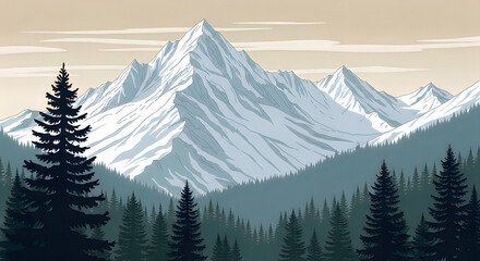 Fototapeta premium A snow covered mountain range with pine trees