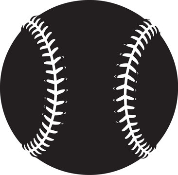 Black and White Baseball Illustration with Stitching Details Closeup