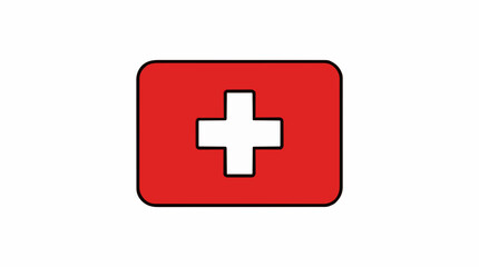 Fototapeta premium Red Rectangular Medical Cross Symbol Against White Background With Rounded Corners And Red Border