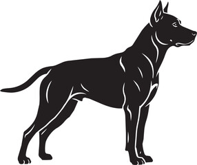 Obraz premium Dynamic black silhouette of a muscular dog, possibly a pitbull or similar breed, standing alert.