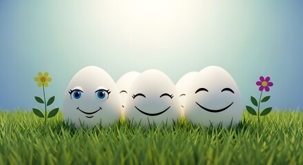 Obraz premium Smiling eggs in a sunny meadow