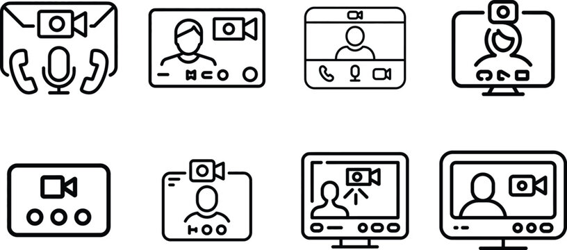 Video call and conference icons for online communication and remote meetings.