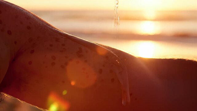 Liquid pouring droplet skin sunset sunlight