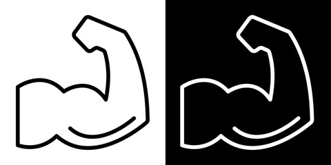 Fototapeta premium Muscle icon in outline style showing flexed arm representing strength, bodybuilding, fitness training, power and healthy lifestyle for gym and fitness apps.