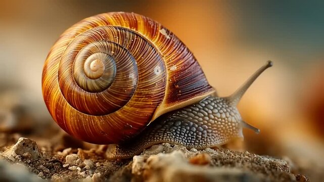A snail slowly retracting into its shell, captured in a close-up macro shot on a textured surface.