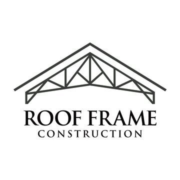 Modern roof frame logo vector featuring a clean structural roof outline with geometric framing elements, representing construction, roofing, architecture, and real estate services, isolated on white b