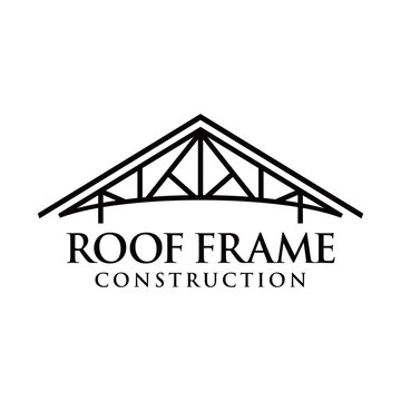 Modern roof frame logo vector featuring a clean structural roof outline with geometric framing elements, representing construction, roofing, architecture, and real estate services, isolated on white b