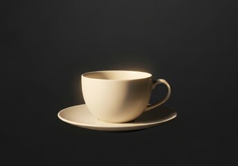 Obraz premium Ceramic beverage container rests upon a matching small plate against a dark background