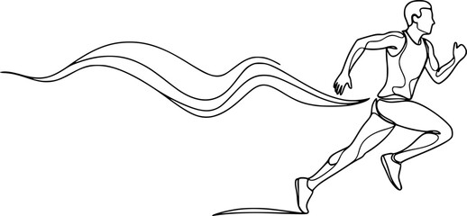 Fototapeta premium Continuous line drawing of a person running with a wavy trail