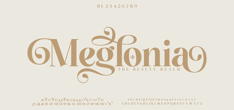 Meglonia Elegant alphabet letters font logo. Typography luxury classic lettering serif italic fonts decorative wedding vintage retro brand logos. vector illustration