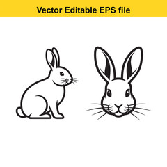 Obraz premium Rabbit Vector Illustration Set with Simple Line Art Style