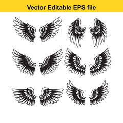 Obraz premium Black and White Wing Illustrations Set - Vector Graphics