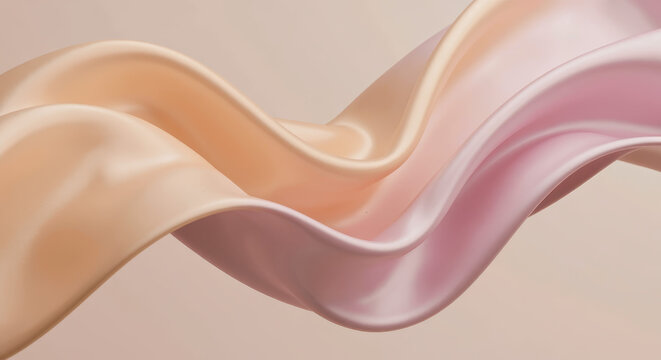 3D Render of Elegant Floating Silk Fabric in Pastel Peach Colors