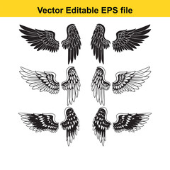Obraz premium Black and White Wing Illustrations Set - Vector Graphics Collection