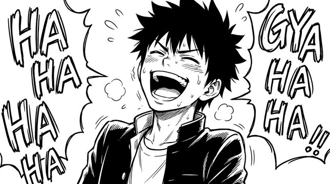 Comic Character Laughing with Speech Bubbles.