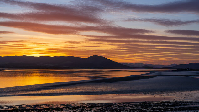Golden sunset over Struie Hill and Dornoch Firth in the Scottish Highlands