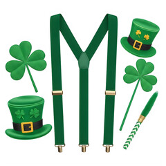 Naklejka premium St. patrick's day symbols including shamrocks, hats, and instruments isolated on transparent background