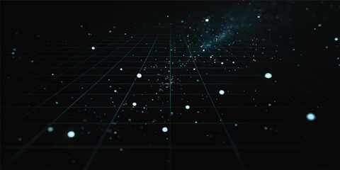 A digital design featuring an abstract blue fiber optic pattern with glowing light spots and a science technology concept, creating a magic energy explosion wallpaper texture © Midul