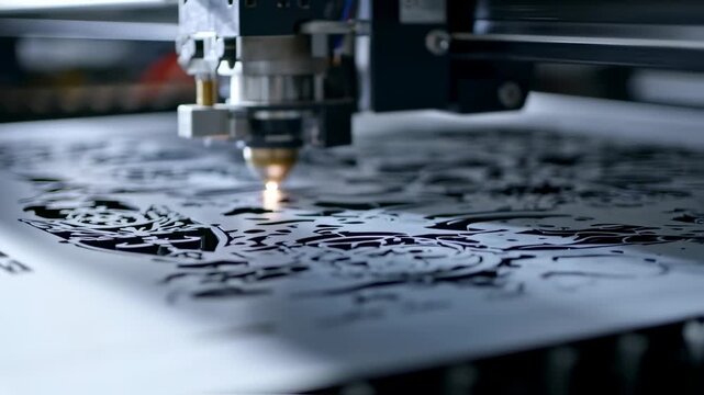 Laser cutter etching intricate design on sheet material