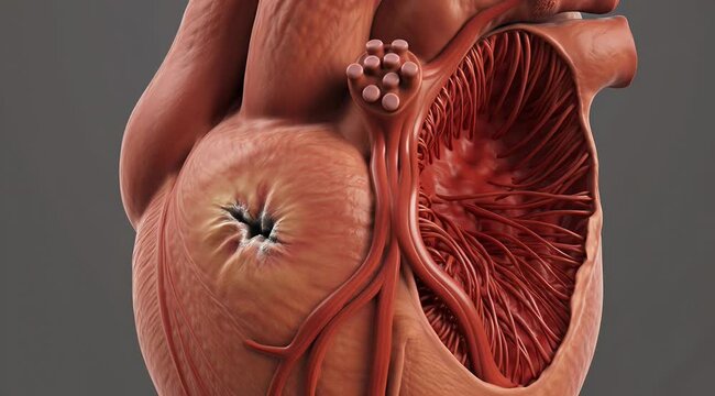 Human Heart Electrical Conduction Pathway Glowing Impulse