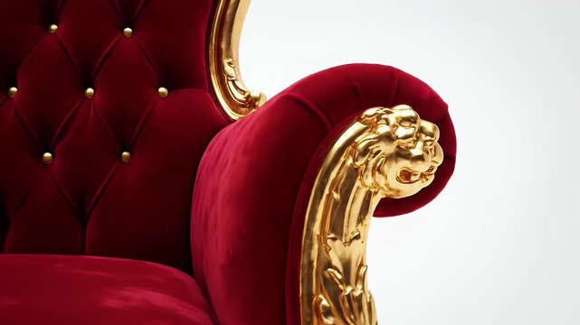 Ornate Red Velvet Armchair with Gold Gilded Carved Frame in Baroque Style