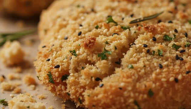 Golden Crumbed Garlic Bread Slices with Parsley and Sesame