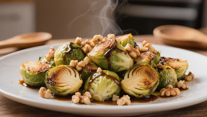 Roasted Brussels Sprouts with Walnuts and Balsamic Glaze