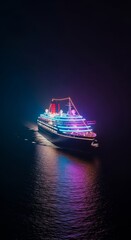 Naklejka premium A grand nighttime festivity unfolds on a luxurious ocean liner, lights illuminate the joyous deck as it glides across the dark sea, travel, sparkle, euphoria
