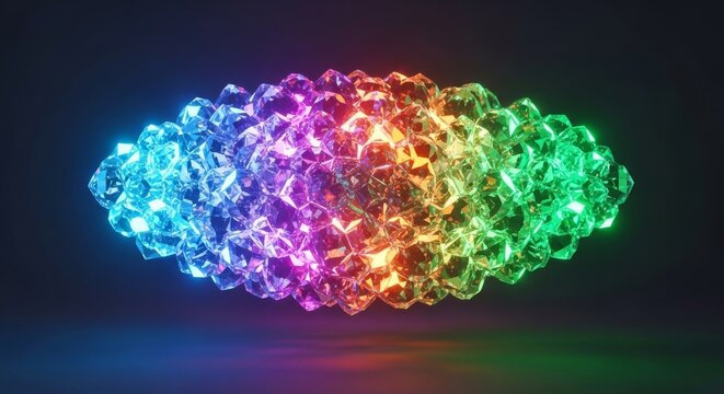 A futuristic vessel crafted from an array of shimmering, rotating crystalline light polygons, gracefully navigating through an ethereal void, facets, futuristic design, futuristic