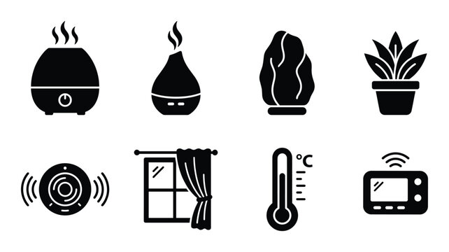Set of home related vector icons about interior design, comfort, hygge and domestic life style