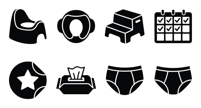 Set of hygiene and baby care items vector illustration with potty training, calendar, sticker, wipes