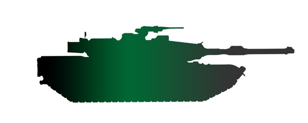 Green silhouette of a modern main battle tank on a white background. © Kay