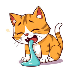 Obraz premium Cartoon Cat Vomiting and Diarrhea Flat Vector Illustration