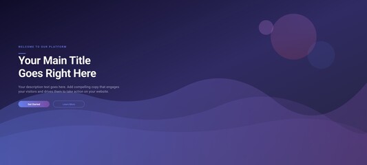 Modern website header with purple gradient background and call to action buttons © Tanvir