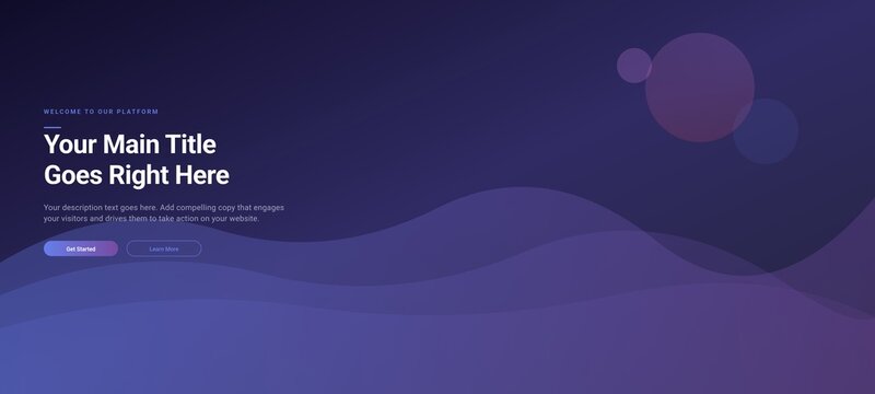 Modern website header with purple gradient background and call to action buttons