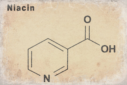 Niacin (nicotinic acid) molecule, vitamin B3 Structural chemical formula