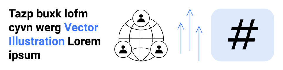 Obraz premium User avatars interconnected in a network alongside a bold metadata tag and upward arrows. Ideal for social media, communication, marketing, teamwork, collaboration, networking, simple landing page