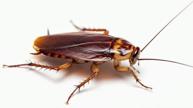Macro close-up of a cockroach on white background